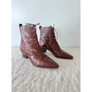 Vintage Nickels Victorian Lace Up Boots Brown Pointed Toe Block Heel Italy 9.5 B
